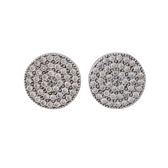 Estate Sterling Silver 925 Pavé Diamond Disk Stud Earrings 0.44ctw - Picture 3 of 7